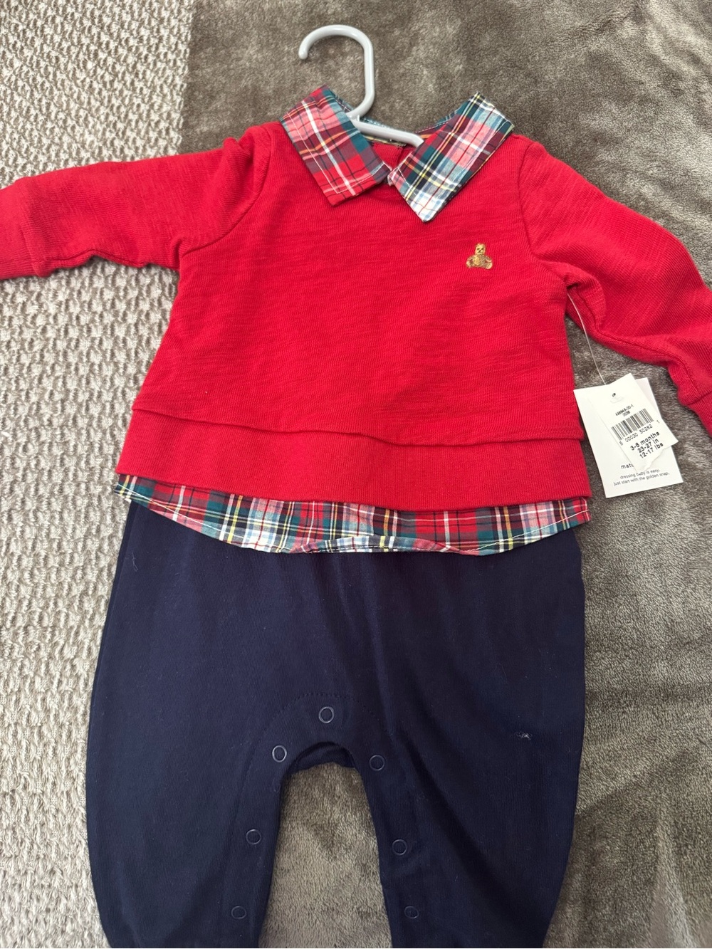 Baby Gap Red Plaid Collar Baby One-Piece with Navy Bottom